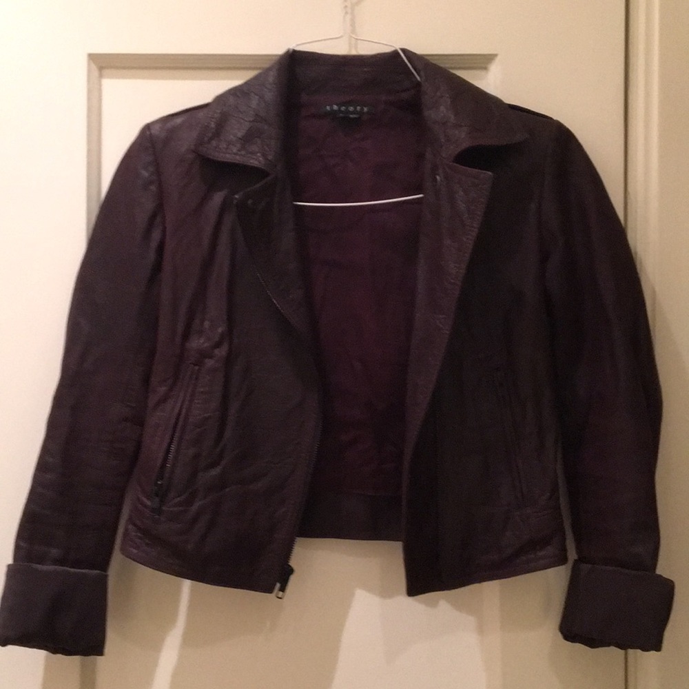 Theory dark brown/ burgundy leather jacket
